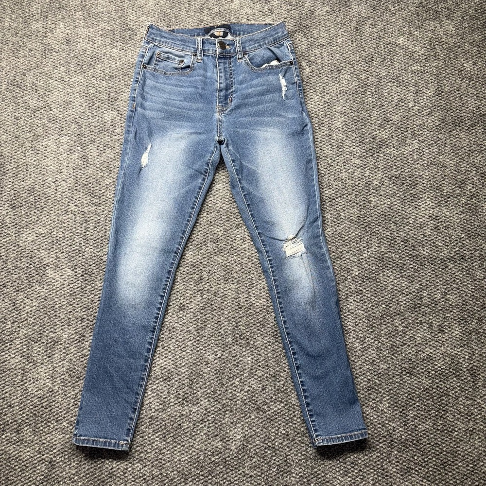 Aero Womens High Rise Skinny Jeans Size 4 Short Blue Denim Distressed